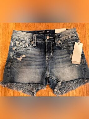 Miss Me Denim Frayed Hem Shorts - Light Blue Wash